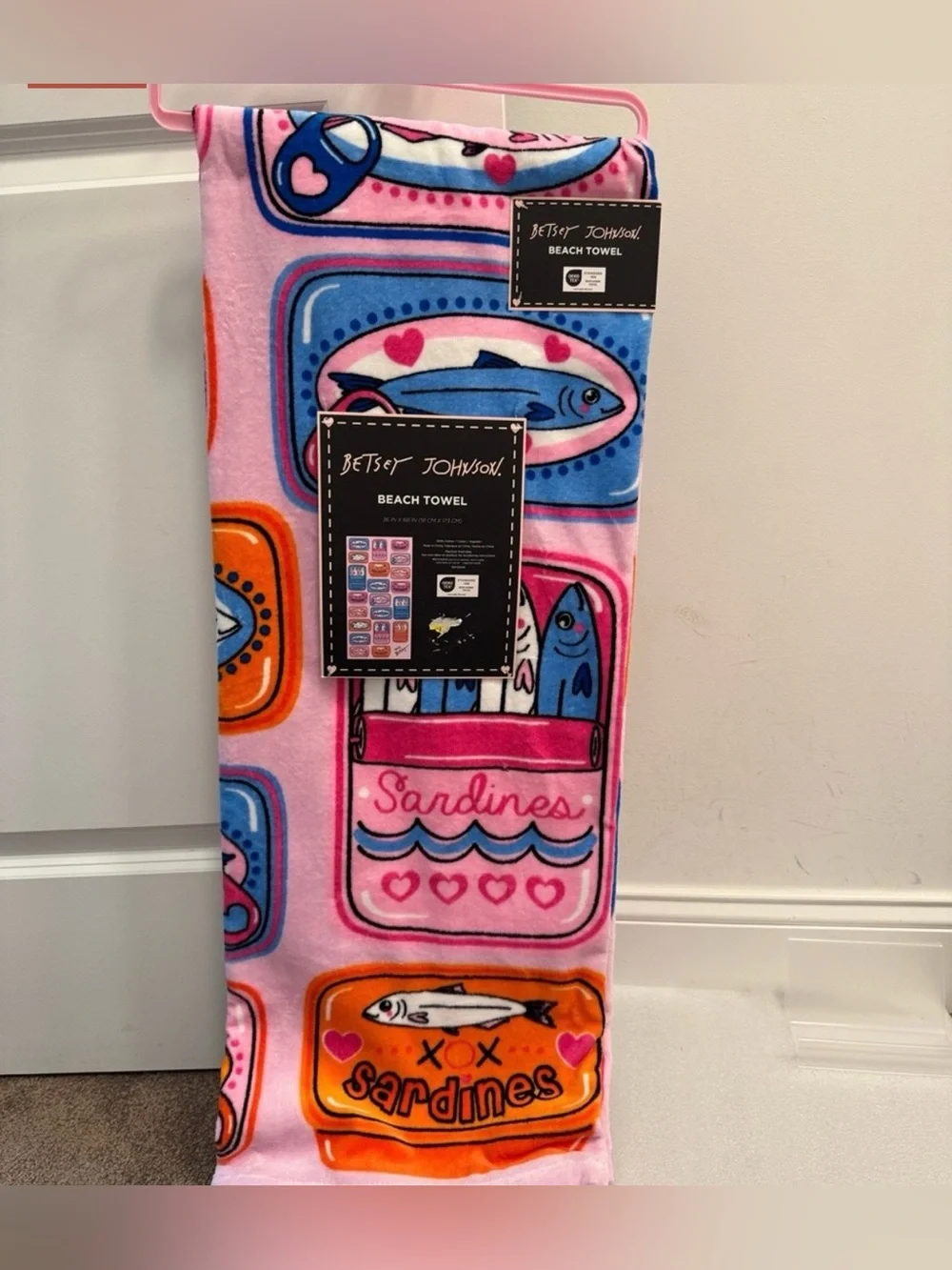 Betsey Johnson sardines fish beach towel 36